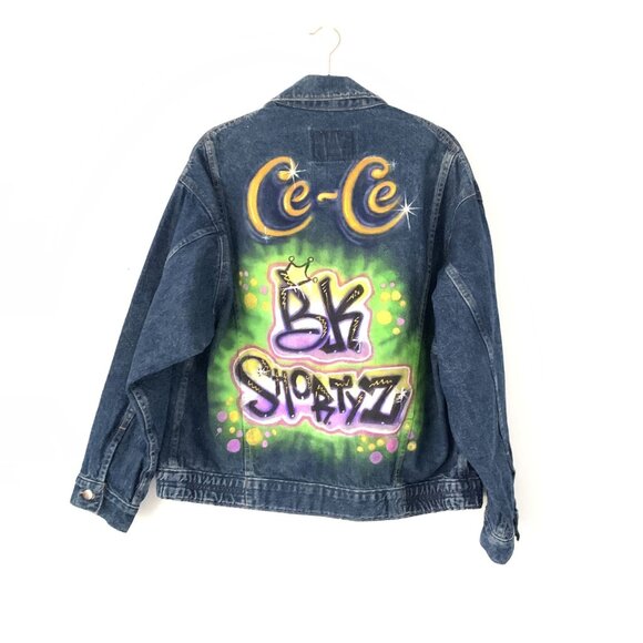 Levis Vintage Denim Jacket Custom Airbrush Design Graffiti Art Ce-Ce BK Shorty L - Picture 6 of 8